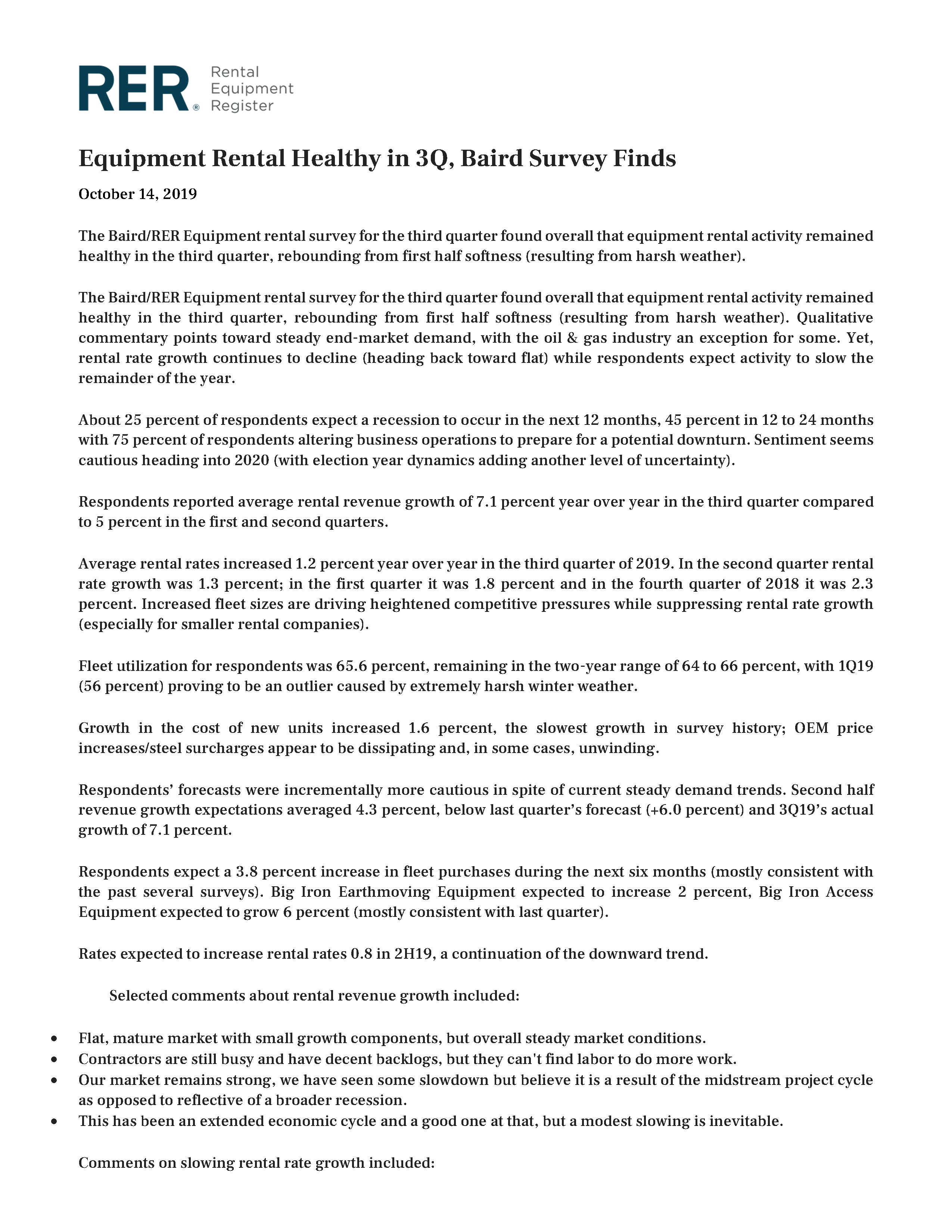 Equipment Rental Healthy in 3Q, Baird Survey Finds 10.14.2019_Page_1