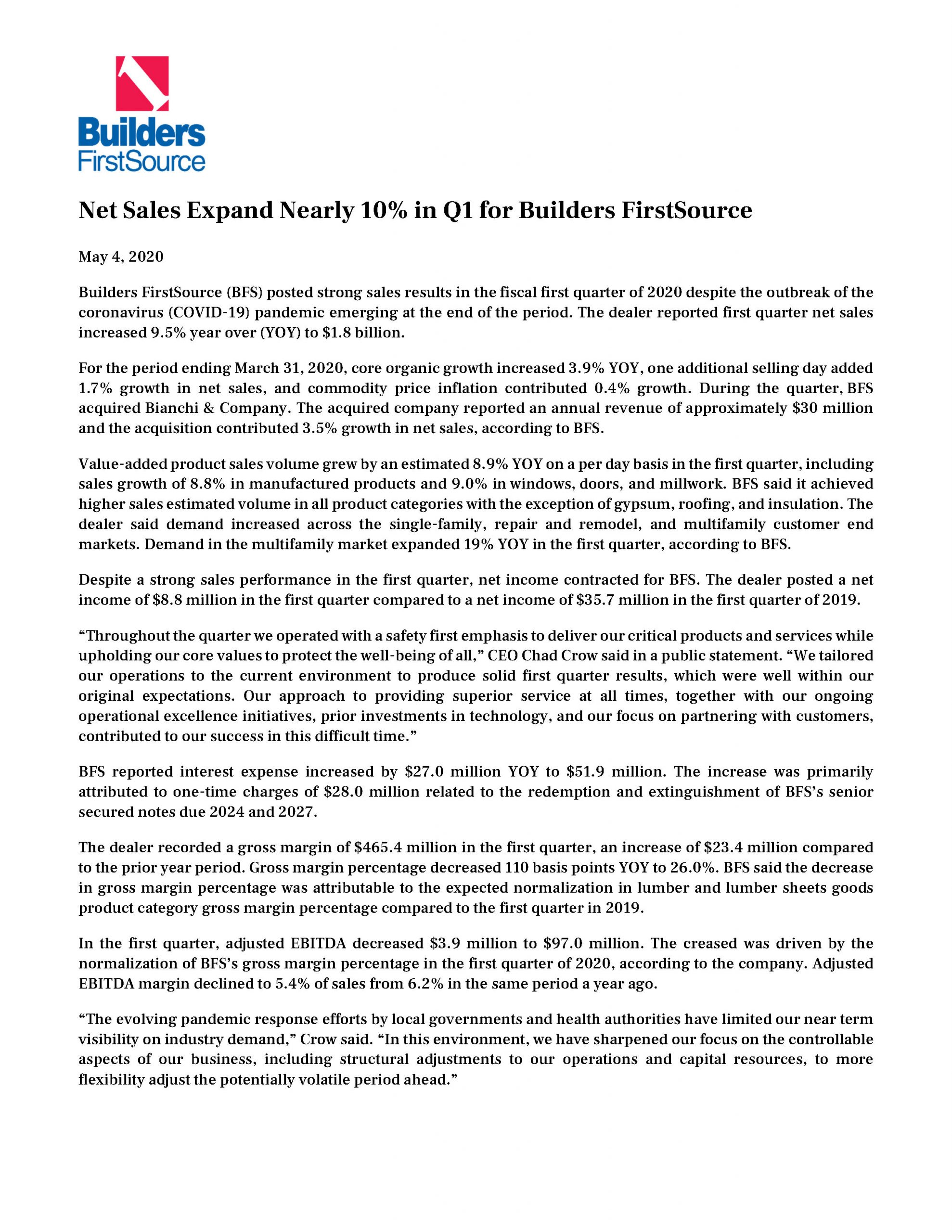 Net Sales Expand Nearly 10% in Q1 for Builders FirstSource 5.4.2020_Page_1